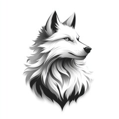 Naklejka premium Majestic grayscale wolf head profile illustration.