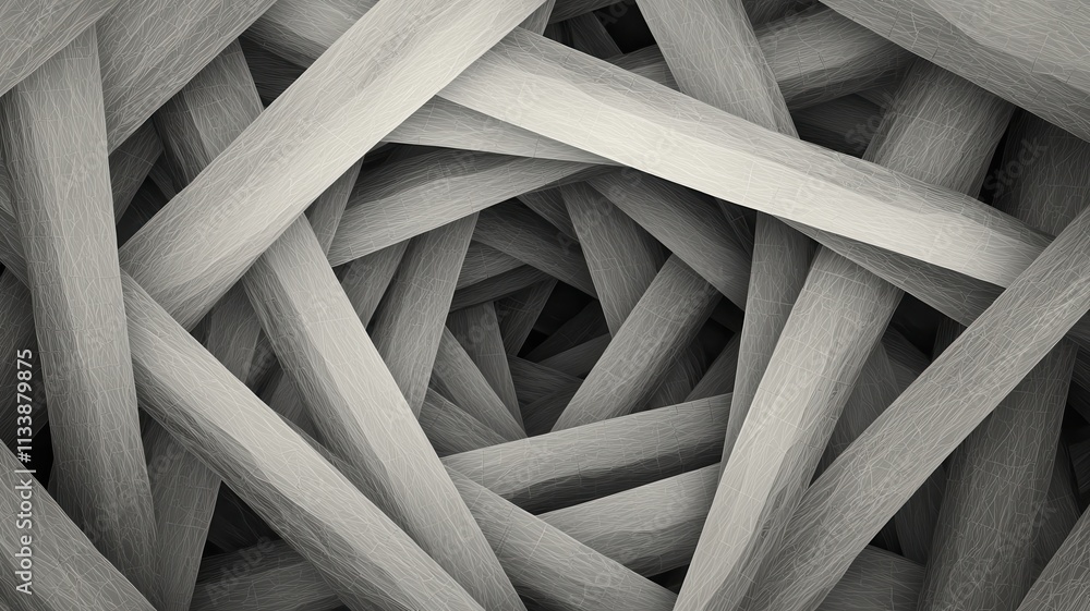 Poster abstract composition of interwoven strips digital art geometric patterns modern design close-up view
