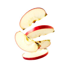 Red Apple Slices Floating on Transparent Background
