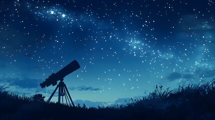 Telescope Silhouetted Against Night Sky Starscape