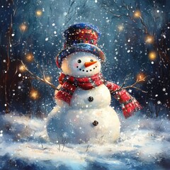 festive snowman in a winter wonderland with snowflakes