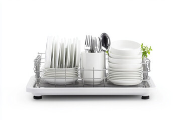 Obraz premium A modern dish rack holding clean plates and utensils.
