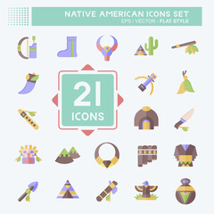 Icon Set Native American. related to Education symbol. flat style. editable
