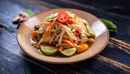 Som tum in Thai. Thai street food dish , Thai papaya salad