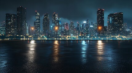 Fototapeta premium Bangkok Urban Cityscape Skyline Night Scene with Glowing Lights