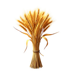 Detailed Golden Wheat Sheaf with Stalks and Grains on Transparent Background
