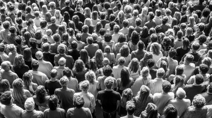 Obraz premium Black and white photograph of a crowded public gathering