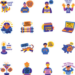 Collection of Flat Style Sarcastic Stickers 

