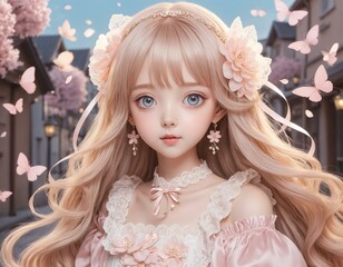 Beautiful Kawaii Anime Girl in a Dreamy Setting, Generatif AI