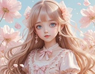 Beautiful Kawaii Anime Girl in a Dreamy Setting, Generatif AI
