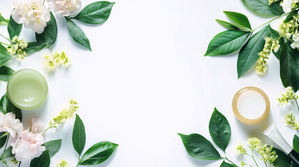 Naklejka premium cosmetics wallpaper-frame of flowers and leaves