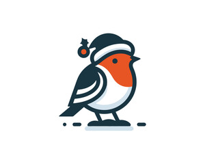 Christmas Robin Bird Santa Claus Cap Logo Design Icon Vector Illustration. 
