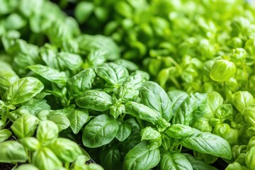 Fresh herb garden starting, soft diffused light, leaf texture details, with copy space