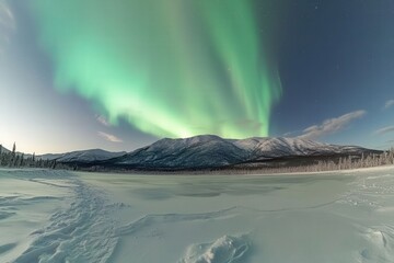 Naklejka premium stunning northern lights over a snowy landscape