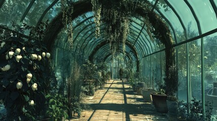 Overgrown Greenhouse Tunnel Path Plants Nature