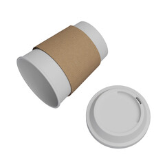 lying on the floor coffee cup and white lid with sleeve 3D render mock up image