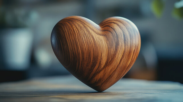 Valentines Day Concept Wooden Heart on a Table Romantic Decor, Love Symbol, Heartfelt Gift Idea, Perfect for Celebrating Affection, Relationships, and Special Moments with Loved Ones