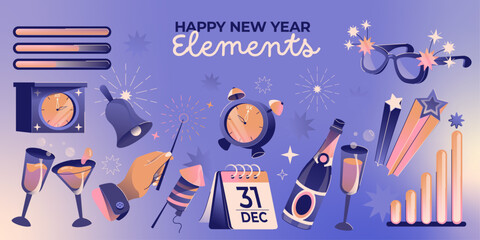 Happy New year Vector Elements, complete pack.