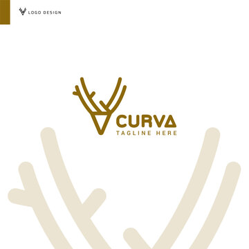 Monoline Elegant Unique Deer Logo Design Vector Template
