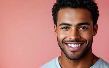 Obraz premium A man with a beard is smiling and wearing a t-shirt