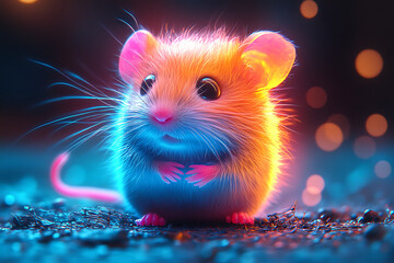 cute glowing mouse with 3d rendering bright colors