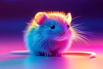cute glowing mouse with 3d rendering bright colors