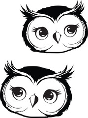  owl head black and white silhouette vector on white background 