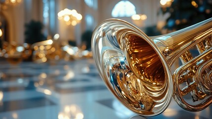 Close-up of a Gleaming Trumpet: Musical Instrument