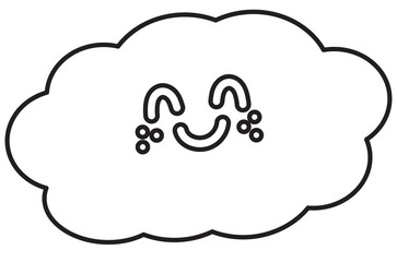 Happy cloud outline for kid colouring book, art, painting, colouring page, tattoo, sticker, cute patch, brooch, weather, temperature, season, sky element, cartoon character, comic, mascot, icon, logo	