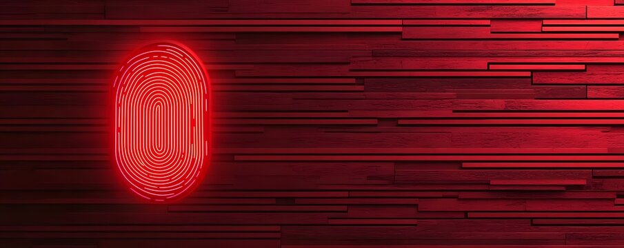 Cyber security. A vibrant red fingerprint design against a dark, textured background, symbolizing security and identity.