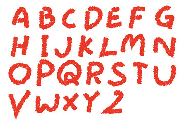 Set of capital letters of the alphabet written with red crayon