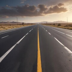 Fototapeta premium Wide empty highway asphalt road stretching into the distance, solitude, vast, road, highway