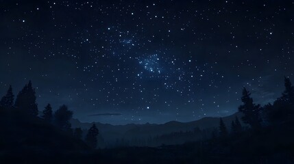 Night Sky Over Silhouetted Mountains and Forest