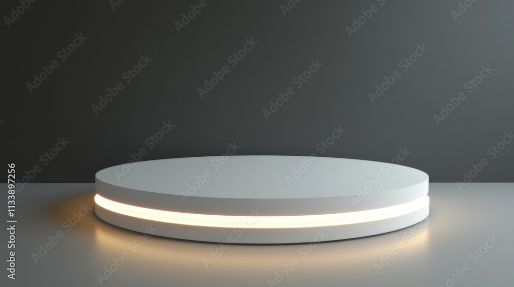 Poster minimalist circular display platform with soft ambient lighting