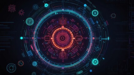 Fototapeta premium Abstract Neon Circular Technological Design Display