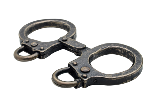 Metal Police Handcuffs with isolated on transparent background
