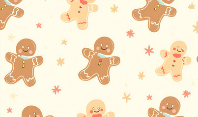 A whimsical pattern featuring gingerbread men and festive decorations.