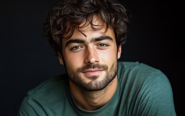 Fototapeta premium man with casual t-shirt is smiling at the camera, solid color background