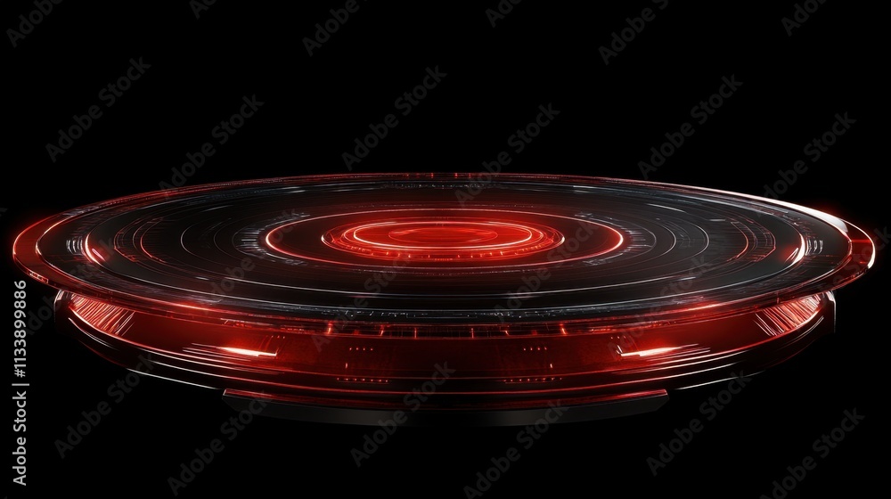 Poster futuristic red circular display with illuminated patterns and effects