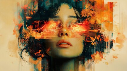 Fiery Woman: Abstract Digital Portrait of Passion and Power