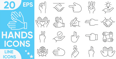 Hands Line Icons set.Simple hand sign mark set.Clapping hands and other gestures, Brofisting gesture. Thin line art icons set.Vector And Illustrator set.