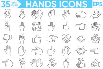 Hands Line Icons set.Simple hand sign mark set.Clapping hands and other gestures, Brofisting gesture. Thin line art icons set.Vector And Illustrator set.