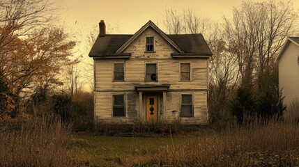 Derelict Farmhouse Autumnal Setting Overgrown Landscape