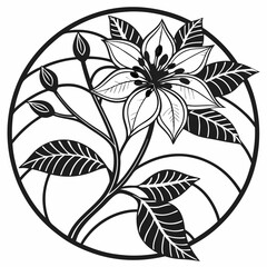 Stained Glass Christmas poinsettia flower round Black silhouette