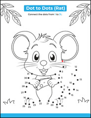 Connect The Dots and Draw a Cute Cartoon Rat. Educational Game for Kids. Vector Illustration With Cartoon Animal Join the Dots and Color the Picture