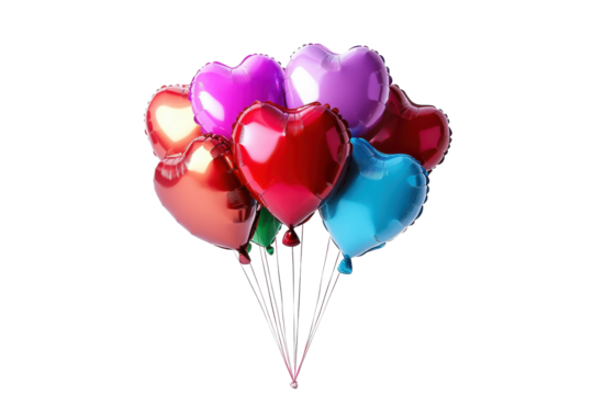 Romantic Heart-Shaped Balloon Bouquet with Isolated Pink and Red Balloons with isolated on transparent background