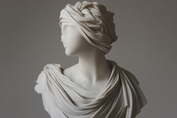 elegant marble sculpture with flowing drapery and serene expression