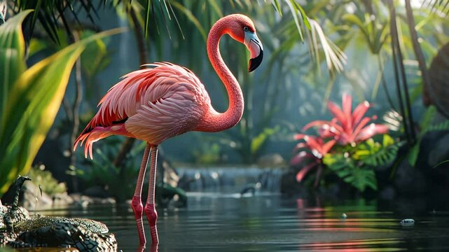 Flamingo in the forest Footage 4K