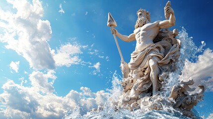Poseidon commanding waves in a digital ocean fantasy art landscape