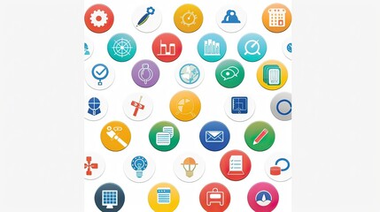 Colorful occupation icons with detailed symbols representing different professions.